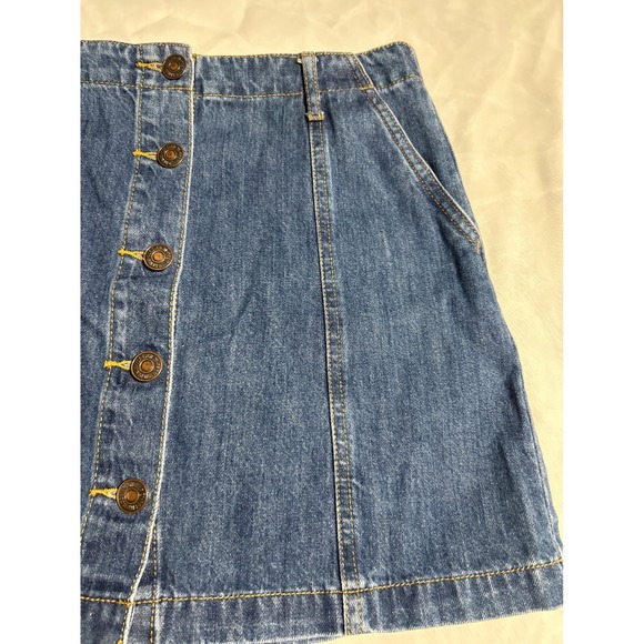 Forever 21‎ Women's Blue Denim Button Front A-Line Mini Skirt Size 27 - Picture 2 of 6